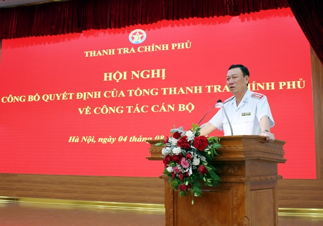 Tổng Thanh tra Chính phủ Đoàn Hồng Phong phát biểu tại lễ công bố quyết định bổ nhiệm công chức lãnh đạo, quản lý. Ảnh: PH