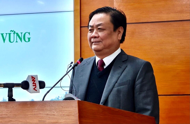Bộ trưởng Bộ NN&PTNT Lê Minh Hoan phát biểu tại buổi họp báo. Ảnh: PV