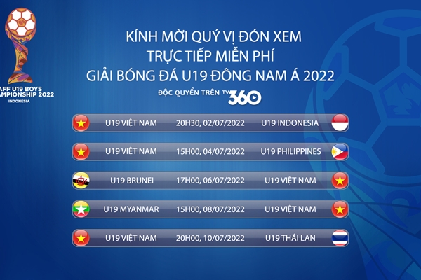  TV360 Viettel sở hữu bản quyền phát sóng Giải Vô địch bóng đá U19 Đông Nam Á 