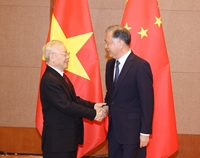 Tổng Bí thư Nguyễn Phú Trọng hội kiến Chủ tịch Chính hiệp toàn quốc Trung Quốc