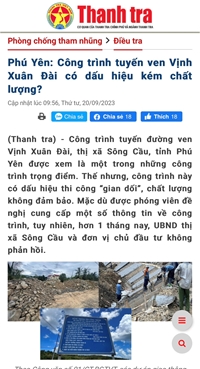 UBND tỉnh Phú Yên chỉ đạo kiểm tra công trình tuyến đường ven Vịnh Xuân Đài