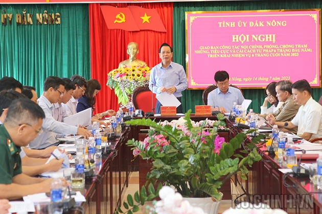 Hội nghị giao ban công tác nội chính, PCTN, TC và cải cách tư pháp do Tỉnh ủy Đắk Nông tổ chức. Ảnh: Hồng Phước (Ban Nội chính Tỉnh ủy Đắk Nông).