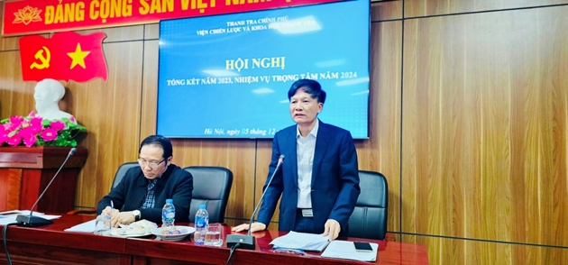 Phó Tổng Thanh tra Bùi Ngọc Lam phát biểu tại hội nghị. Ảnh: TH